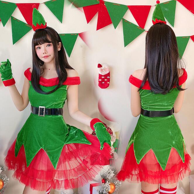 樂天商城 - クリスマスツリードレス サンタコスプレ袖なし ワンピース クリスマスドレス サンタコスワンピース+ベルト+髪飾り+手袋cosplay サンタクロースドレスワンピース サンタ 衣装 サンタコスプレ衣装 サンタクロス コスチューム 女性 サンタクロース サンタコスプレ サンタ
