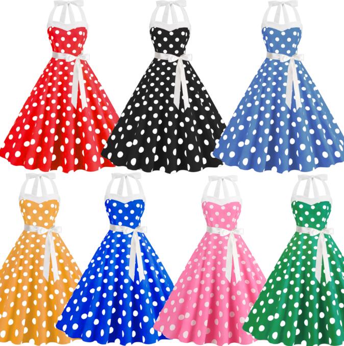 樂天商城 - 水玉柄ワンピース キャミソール 社交ダンス衣装 レトロカラードレス 大きい裾ワンピース セクシー ロング丈/ミモレ丈ワンピース フランス風ドレス大きい裾 レトロワンピース 細身 パーティードレス 舞台お揃い 団服 演出服 イベント衣装 学園祭 文化祭 合唱 練習