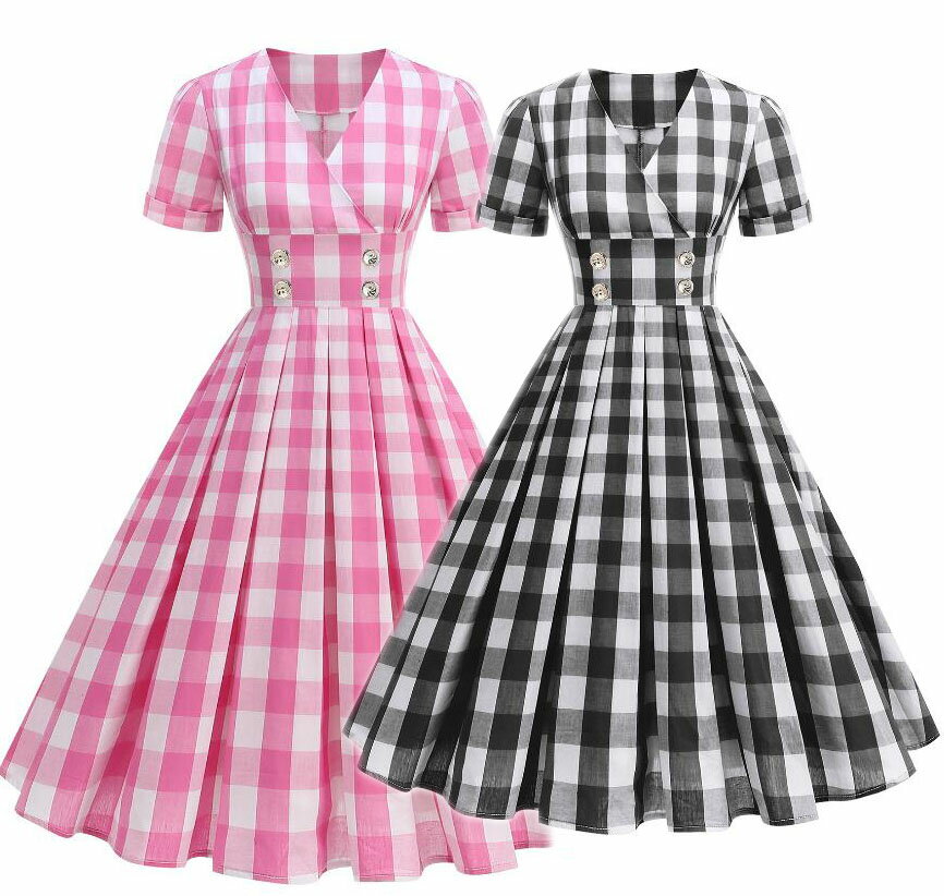 樂天商城 - Vネック 社交ダンス衣装 レトロワンピース 半袖ワンピース ダブルボタン 大きい裾ワンピース ロング丈/ミモレ丈ワンピース フランス風ドレス大きい裾 レトロワンピース 細身 パーティードレス 舞台お揃い 団服 演出服 イベント衣装 学園祭 文化祭 合唱 練習