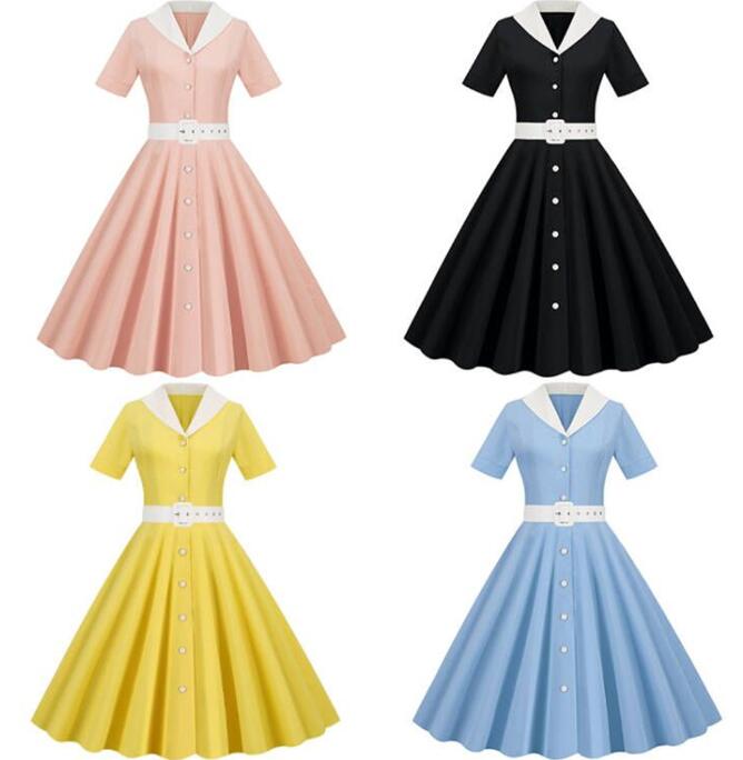 シャツワンピース 社交ダンス衣装 レトロワンピース 半袖ワンピースボタン付きベルト 大きい裾ワンピース ロング丈/ミモレ丈ワンピース フランス風ドレス大きい裾 レトロワンピース 細身 パーティードレス 舞台お揃い 団服 演出服 イベント衣装 学園祭 文化祭 合唱 練習