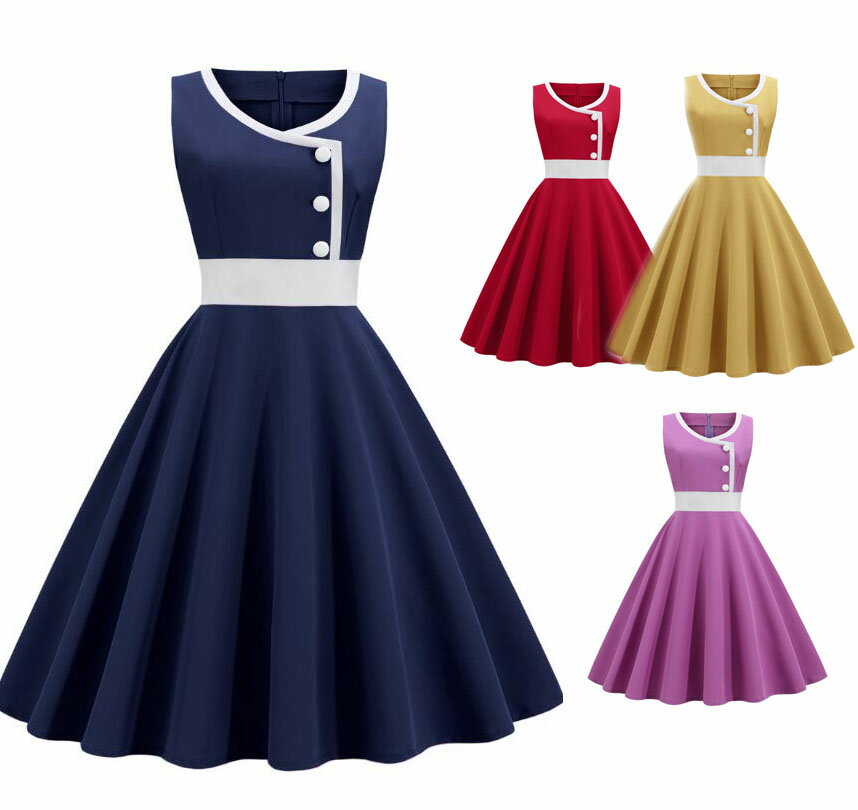 樂天商城 - 袖なしワンピース 社交ダンス衣装 レトロワンピース 無地 可愛いドレス 大きい裾ワンピース ロング丈/ミモレ丈ワンピース フランス風ドレス大きい裾 レトロワンピース 細身 パーティードレス 舞台お揃い 団服 演出服 イベント衣装 学園祭 文化祭 合唱 練習