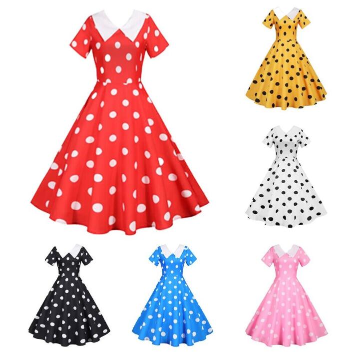 レトロワンピース 社交ダンス衣装 ドッド柄 Vネック 半袖可愛いドレス 大きい裾ワンピース ロング丈/ミモレ丈ワンピース フランス風ドレス大きい裾 レトロワンピース 細身 パーティードレス 舞台お揃い 団服 演出服 イベント衣装 学園祭 文化祭 合唱 練習