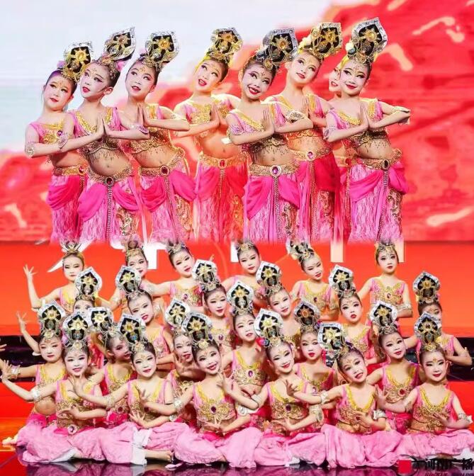 子供古典ダンス衣装 子供敦煌飛天古典舞踊 ひらひら キッズダンス衣装 唐時代 宮廷舞踊 衣装 ガールズ ..