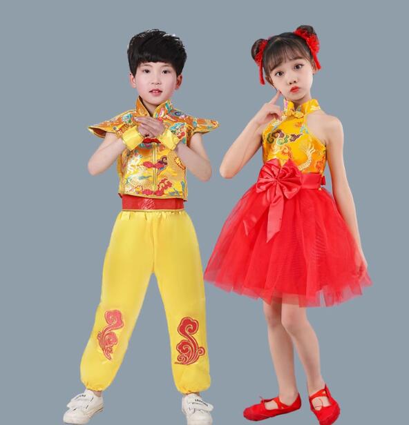 子供ダンス衣装 功夫 カンフー服 チャイナ子供武術服　チュールスカート　刺繍ワン...