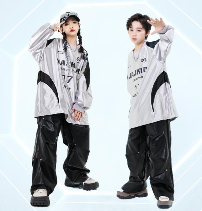 樂天商城 - 子供ダンス衣装 ゆったり 長袖シャツ ロング丈パンツ PUパンツジャズダンス衣装 長袖シャツ 子供ダンス衣装 女の子 ダンス衣装 イベント学園祭舞台ステージ衣装 演出服謝恩会 発表会 演奏会イベント　110-180cm