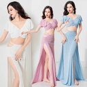大人ダンス衣装 ベリーダンス衣装 半袖トップスショート丈シャツ ロング丈スカート 見せパンツ セクシー 大人用ダンス衣装 フリル襟 スカート エレガント スレッ...