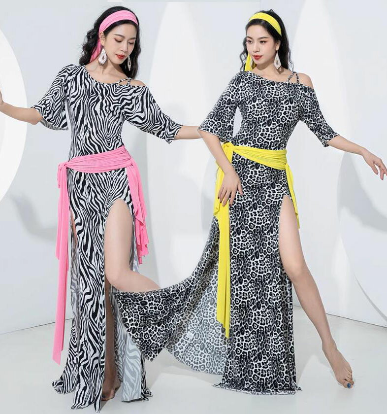ベリーダンス衣装 半袖ワンピース2色 柔らかい 見せパンツ ヘアバンド ベルト4点セット 大人用ダンス衣装 エレガント スレッスン着 競技着 おしゃれダンス衣装...