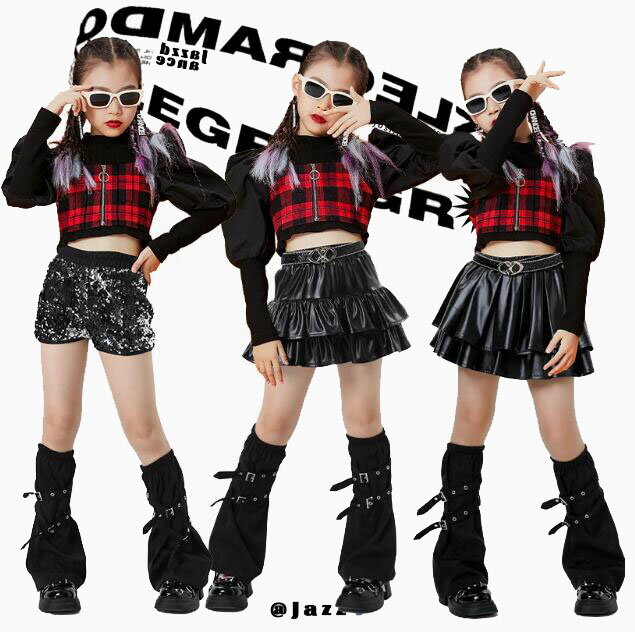 樂天商城 - 子供ジャズダンス衣装 チェク柄ベスト長袖シャツ puスカート ミニパンツ 可愛い 光沢 女の子ジャズダンス衣装 ヒップホップ ダンス衣装 エレガント スレッスン着 競技着 ダンス衣装 ダンス教室 演出服ステージ衣装 ダンス練習着 ステージ衣装 舞台服 120-170cm
