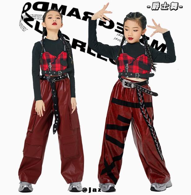 樂天商城 - キッズダンス衣装　子供ジャズダンス衣装 チェク柄ベスト 可愛い puパンツ ロングパンツ女の子ジャズダンス衣装 ヒップホップ ダンス衣装 エレガント スレッスン着 競技着 ダンス衣装 ダンス教室 演出服ステージ衣装 ダンス練習着 ステージ衣装 舞台服 120-170cm