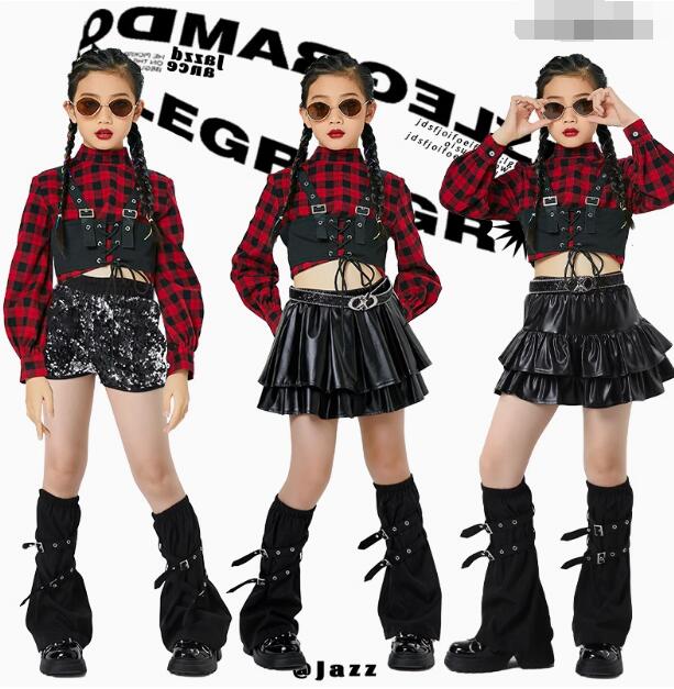 樂天商城 - 子供ジャズダンス衣装 チェク柄シャツ 黒ベスト スパンコールパンツ 可愛い puスカート女の子ジャズダンス衣装 ヒップホップ ダンス衣装 エレガント スレッスン着 競技着 ダンス衣装 ダンス教室 演出服ステージ衣装 ダンス練習着 ステージ衣装 舞台服 120-170cm