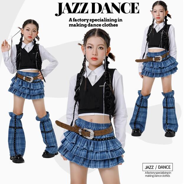 樂天商城 - 子供ダンス衣装 女の子ジャズダンス デニムスカート チェック柄スカート　 長袖シャツ 可愛い 女の子ジャズダンス衣装 ヒップホップ ダンス衣装 エレガント スレッスン着 おしゃれダンス衣装 ダンス教室 演出服ステージ衣装 ダンス練習着 ステージ衣装 舞台服 120-170cm