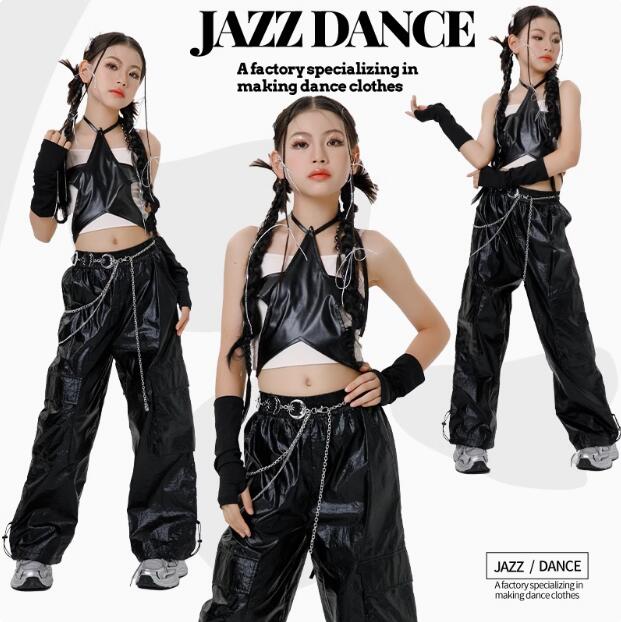 Rakuten - キッズダンス衣装 キャミソール +PUロング丈パンツ 星柄 可愛いジャズダンス 女の子ジャズダンス衣装 ヒップホップ ダンス衣装 エレガント スレッスン着 おしゃれダンス衣装 ダンス教室 演出服ステージ衣装 ダンス練習着 ステージ衣装 舞台服 120-170cm