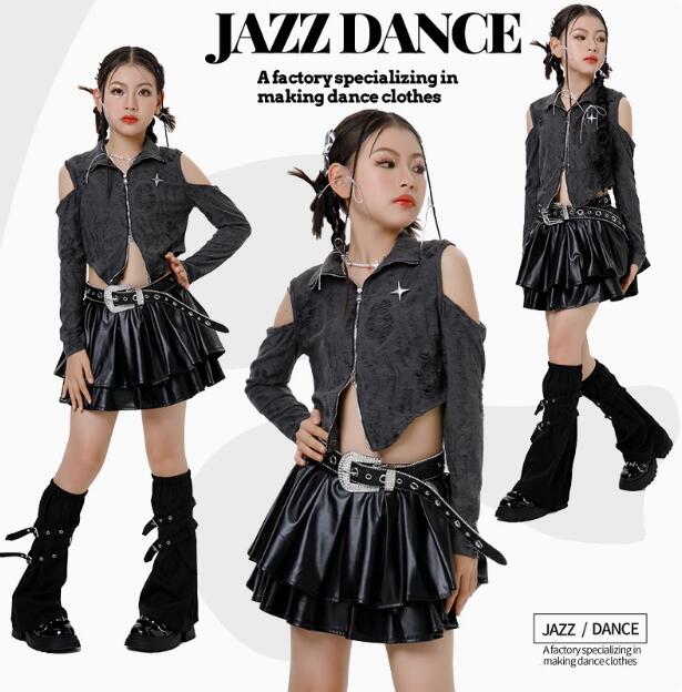 樂天商城 - 女の子スカート ダンス衣装 光沢ありスカート 長袖シャツ 肩出しベルト ジャズダンス 可愛い 女の子ジャズダンス衣装 ヒップホップ ダンス衣装 エレガント スレッスン着 おしゃれダンス衣装 ダンス教室 演出服ステージ衣装 ダンス練習着 ステージ衣装 舞台服