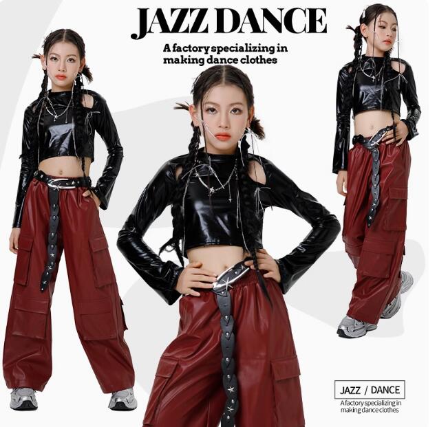 樂天商城 - 肩出しシャツ 子供ダンス衣装 長袖シャツ ロング丈パンツ PUガーコパンツ ジャズダンス 可愛い 女の子ジャズダンス衣装 ヒップホップ ダンス衣装 エレガント スレッスン着 おしゃれダンス衣装 ダンス教室 演出服ステージ衣装 ダンス練習着 ステージ衣装 舞台服 120-170cm