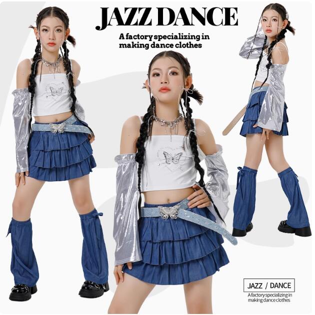 樂天商城 - 女の子ダンス衣装 デニムスカート 長袖シャツ ダンス衣装 ジャズダンス 可愛いジャズダンスヒップホップ エレガント スレッスン着 おしゃれダンス衣装 ダンス教室 演出服ステージ衣装 ダンス練習着 ステージ衣装 舞台服