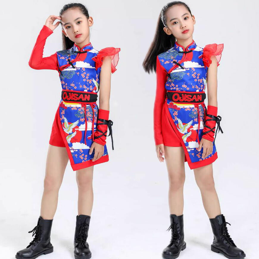 Rakuten - 子供ダンス衣装 女の子ダンス衣装 中華風ダンス衣装 改良漢服 ダンス衣装 ワンピース シングル袖 袖カバー　可愛い衣装 エレガント スレッスン着 おしゃれダンス衣装 ダンス教室 演出服ステージ衣装 ダンス練習着 ステージ衣装 舞台服 100-160cm
