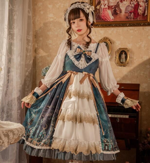 キャミソールドレス JSK 宮廷風ドレス ロリータ リボン付き コスプレ衣装 lolita ドレス 半袖ブラウス 追加ワンピース 森ガール ロング丈ドレス 豪華二次元ドレス ロリータ ゴスロリ Lolita コスプレ メイド服 姫様 魔女 仮装 変装　写真撮影cosplay