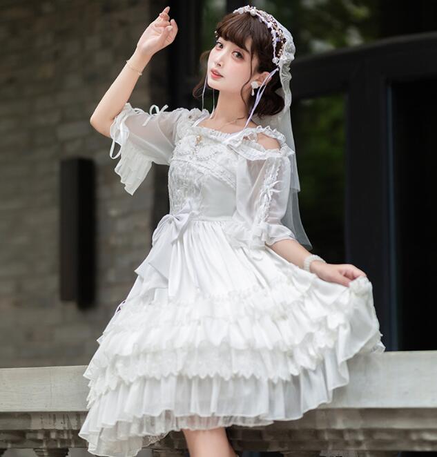 樂天商城 - ロリータワンピース フリルワンピース コスプレ衣装 lolita 可愛いドレス 3段フリル キャミソールドレス ワンピース 森ガール ロング丈ドレス リボン 豪華二次元ドレス ロリータドレス ゴスロリ Lolita コスプレ メイド服 姫様 魔女 仮装 変装　写真撮影cosplay