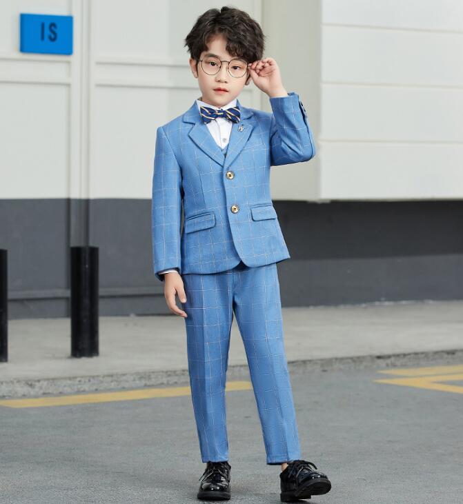 子供スーツセット 子供服 男の子 キッズスーツチェック柄 長袖フォマールスーツ4点 /5点/6点セット 卒業式 入学式 ピアノ発表会 ジャケット 長ズボン ジレ ベスト ワイシャツ 司会者 結婚式 発表会 イベント 新年会 舞台ステージ衣装 春 秋 90-170m - 3