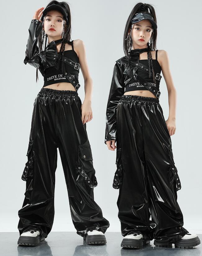 PUパンツ セットアップ 子供ダンス衣装 単袖トップス キャミソール 2点セット 3点セット ダンス衣装 子供 ヒップホップ ダンス衣装 男女兼用 ダンスウェ...