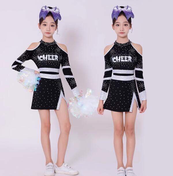 樂天商城 - 子供ダンス衣装 レオタード チアガール衣装運動会 ダンス衣装 女子ダンス男子トップス＋パンツ エアロビクス チアリーディング 団体服 新体操 体操競技着用女子スカート 女子レオタード+ショートスカート2点セットチアリーディングコンテスト伸縮性あり120-180cm