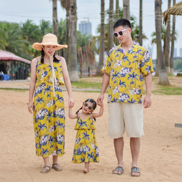 親子ペアルック葉柄花柄家族お揃い衣...