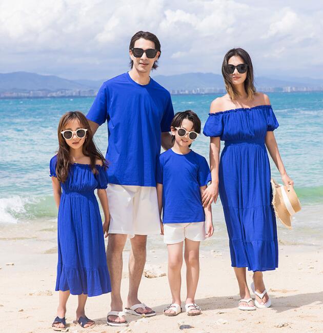 樂天商城 - Tシャツボヘミア風 フリル家族お揃い衣装 親子ペアルック ロング丈ワンピース 可愛いドレス親子ペア 夏 パパと息子旅行撮影 結婚式 メンズショートパンツ ワンピース 女の子 男の子カジュアルシャツ開襟シャツ海リゾート旅行お出かけ美品90-160S-3XL