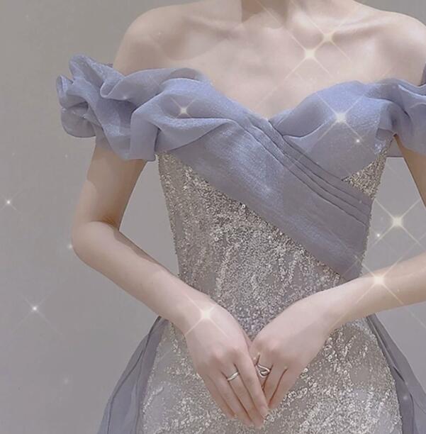 マーメイドドレス 結婚式 パーティー スパンコール 花嫁ドレス　カラードレス 編み上げ 可愛い オフショルダー オフショル ブライダルドレス 前撮り 後撮り 撮影 ロング丈 二次会 フォトウェディング 成人式 パーティー 発表会 誕生日 演奏会 大きいサイズ XS-3XL