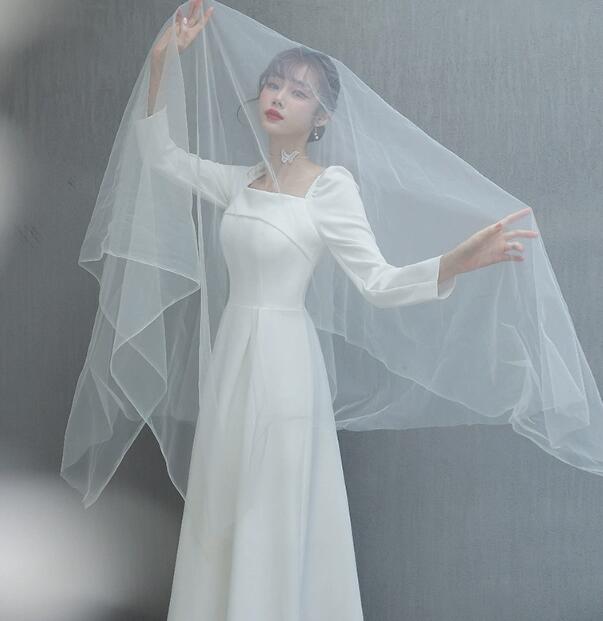 maybe02shopの長袖ドレス 花嫁ドレス ウェディングドレス 可愛い シンプル 結婚式 パーティー フリンジ オフショルダー オフショル ブライダルドレス 前撮り 後撮り 撮影 ロング丈 二次会 フォトウェディング 成人式 パーティー 発表会 誕生日 演奏会 大きいサイズ XS-3XL｜アングル2