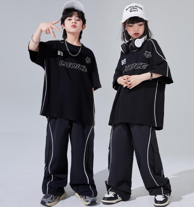 樂天商城 - 子供ダンス衣装 半袖Tシャツ ロング丈パンツ セットアップ 子供ダンス衣装 半袖Tシャツ 2点セット ダンス衣装 子供 ヒップホップ　ダンス衣装 男女兼用 ダンスウェア サルエルパンツ jazz hipjop かっこいい ダンスウェア　110-180cm
