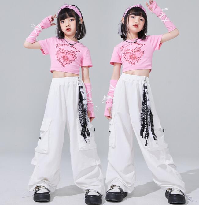 樂天商城 - 子供ダンス衣装 ロング丈パンツ 女子ダンス 半袖Tシャツ 袖カバー付き セットアップ 単品対応可能 子供ダンス衣装 2点セット ダンス衣装 子供 ヒップホップ　ダンス衣装 ダンスウェア サルエルパンツ jazz hipjop かっこいい ダンスウェア　110-180cm
