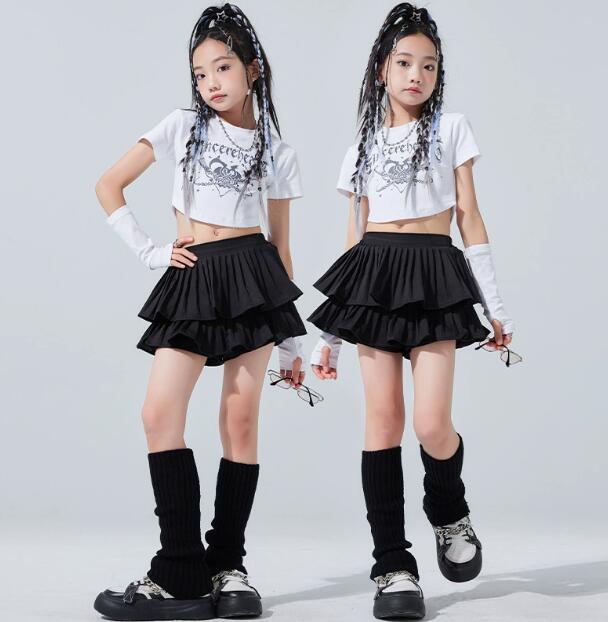 Rakuten - 子供ダンス衣装 スカート 半袖Tシャツ 袖カバー付き 女子ダンスセットアップ 単品対応可能 子供ダンス衣装 2点セット ダンス衣装 子供 ヒップホップ　ダンス衣装 ダンスウェア サルエルパンツ jazz hipjop かっこいい ダンスウェア　110-180cm