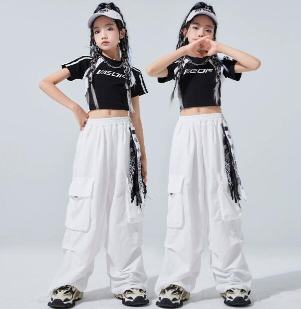 Rakuten - 子供ダンス衣装 ロング丈パンツ 女子ダンス 半袖Tシャツ へそ出しセットアップ 単品対応可能 子供ダンス衣装 ダンス衣装 子供 ヒップホップ　ダンス衣装 ダンスウェア サルエルパンツ jazz hipjop かっこいい ダンスウェア　110-180cm