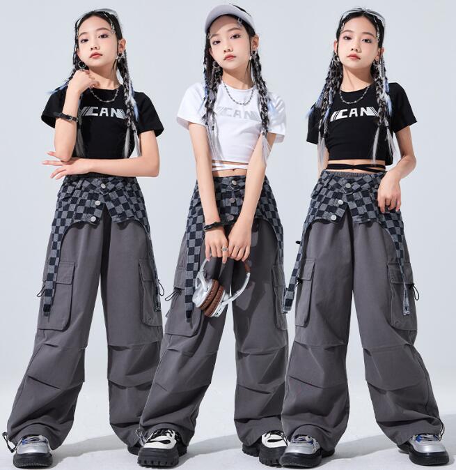 樂天商城 - 子供ダンス衣装 半袖Tシャツ ロング丈パンツ 女子ダンス デニムスカーフセットアップ 単品対応可能 子供ダンス衣装 ダンス衣装 子供 ヒップホップ　ダンス衣装 ダンスウェア サルエルパンツ jazz hipjop かっこいい ダンスウェア　110-180cm