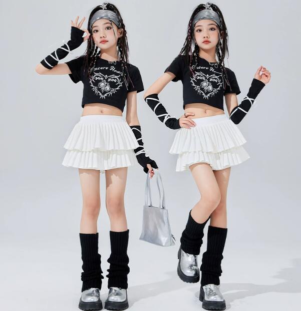 子供ダンス衣装 スカート 半袖Tシャツ 袖カバー付き 女子ダンスセットアップ 単品対応可能 子供ダンス衣装 2点セット ダンス衣装 子供 ヒップホップ ダンス衣装 ダンスウェア サルエルパンツ jazz hipjop かっこいい ダンスウェア 110-180cm