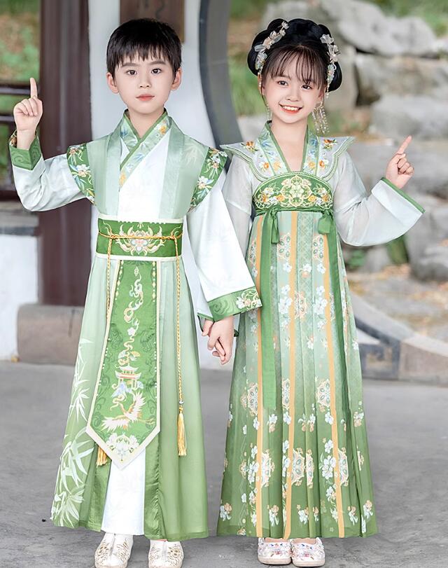 樂天商城 - 子供コスプレ衣装 漢服 チャイナドレス 女の子 男の子 チャイナ服 お姫様 竹柄 可愛い 男の子 チャイナ服セット エスニック 花 刺繍 キッズ チャイナ 中華 コスチューム学園祭 団体服イベント ハロウィン 衣装 緑110 120 130 140 150 160 170 180