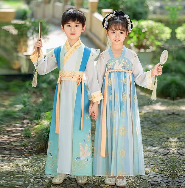 長袖 子供コスプレ衣装 漢服 鳥/花刺繍チャイナドレス ブルー 赤2色 女の子 男の子 チャイナ服 お姫様 可愛い チャイナ服セット エスニック 中華 コスチューム学園祭 団体服 舞台衣装 ステージ衣装イベント ハロウィン 衣装 100 110 120 130 140 150 160