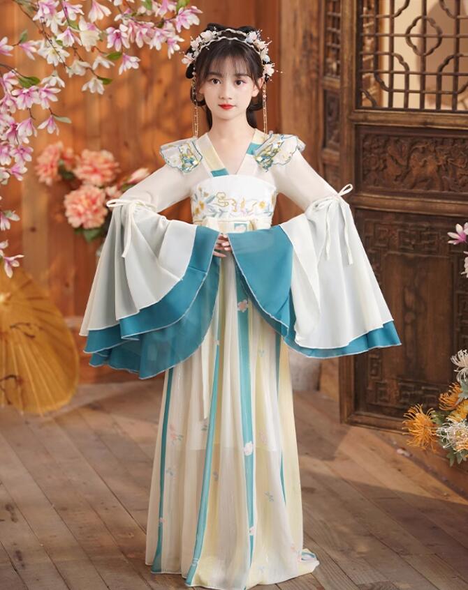 樂天商城 - 女の子漢服 振袖 フレア袖 中華風ダンス衣装 子供コスプレ衣装 漢服 刺繍チャイナドレス 民族風 女の子ワンピース チャイナ服 お姫様 飄逸可愛い 長袖ワンピース チャイナ服エスニック 中華 コスチューム学園祭 団体服 舞台衣装 ステージ衣装イベント ハロウィン 100-160