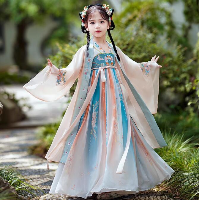 樂天商城 - 女の子漢服 長袖ワンピース 中華風ダンス衣装 振袖羽織 2 子供コスプレ衣装 漢服 花刺繍チャイナドレス 民族風 女の子ワンピース チャイナ服 お姫様 飄逸可愛い 長袖ワンピース エスニック 中華 コスチューム学園祭 団体服 舞台衣装 ステージ衣装イベント ハロウィン