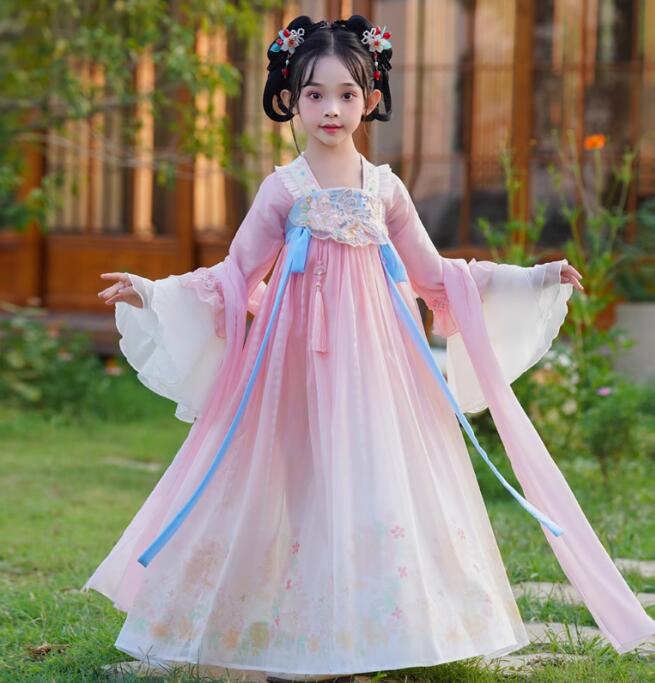 フレア袖ワンピース 子供 漢服 チャイナドレス 女の子 飄逸 チャイナ服 お姫様 可愛い チャイナワンピ..