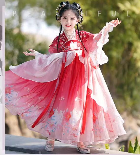樂天商城 - 長袖ワンピース 狐刺繍 ロング丈 子供 振袖 フレア袖 チュチュ漢服 チャイナドレス 女の子 飄逸 チャイナ服 お姫様 可愛い チャイナワンピース ふんわり チャイナ服 エスニック キッズ チャイナ 中華 コスプレ衣装 学園祭 イベント ハロウィン 衣装 110 120 130 140 150 160