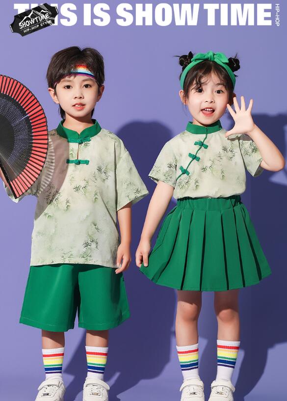 Rakuten - 中華風ダンス衣装 中華風子供ダンス衣装 チャイナードレス ショート丈パンツ ダンス 衣装 キッズ 膝丈 ショートパンツ スカート ゆったり 女の子 男の子 幼稚園 小学生 中学生 遊び会 学園祭 お揃いウエア 舞台 ステージ ダンス 衣装 半袖 シャツ セット100-180