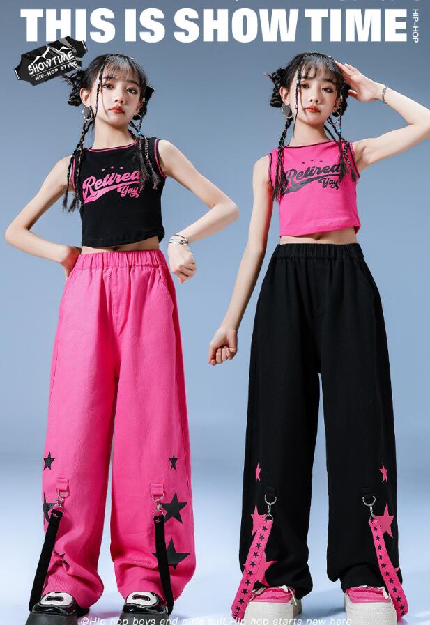 樂天商城 - 女の子ジャズダンス衣装 へそ出し 袖なしTシャツ 子供ダンス衣装 ガーコパンツ 星柄パンツ子供ダンス衣装 ガールズダンス ゆったりセットアップ 単品対応子供ダンス衣装 キッズ ヒップホップ　ダンスウェア サルエルパンツ jazz hipjop かっこいい ダンスウェア110-180cm