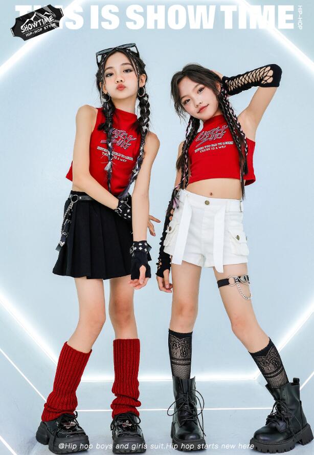 Rakuten - 女子ダンス衣装 袖なしシャツ 立ち襟 黒キュロット 白ミニパンツ 女の子ジャズダンス衣装 へそ出し 子供ダンス衣装 ガールズダンス セットアップ 子供ダンス衣装 キッズ ヒップホップダンスウェア サルエルパンツ jazz hipjop かっこいい ダンスウェア110-180cm