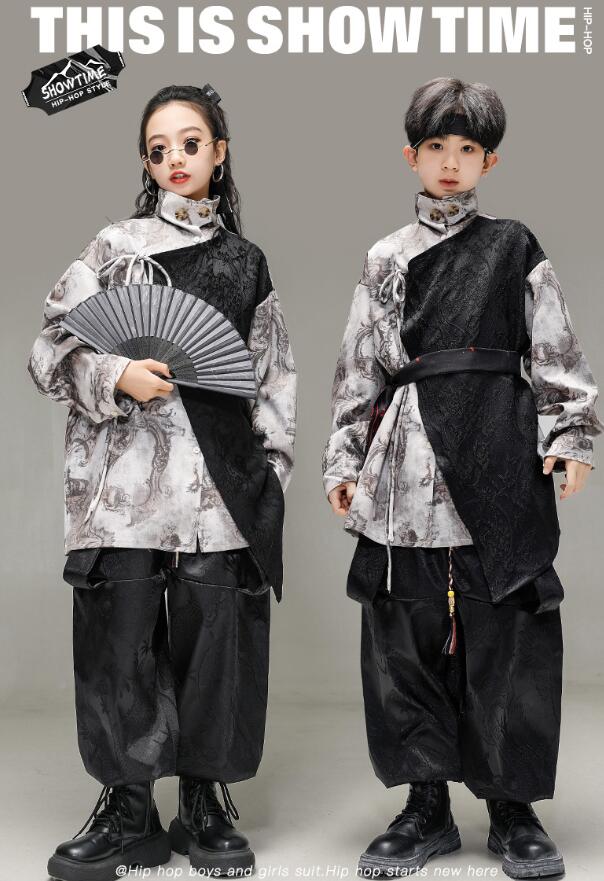 樂天商城 - 子供ダンス衣装 切替シャツ キッズジャズダンス衣装 中華風ジャズダンス衣装 ゆったりタイプ子供ダンス衣装 子供ダンス衣装 キッズ ヒップホップダンスウェア サルエルパンツ jazz hipjop ダンスウェア110-180cm
