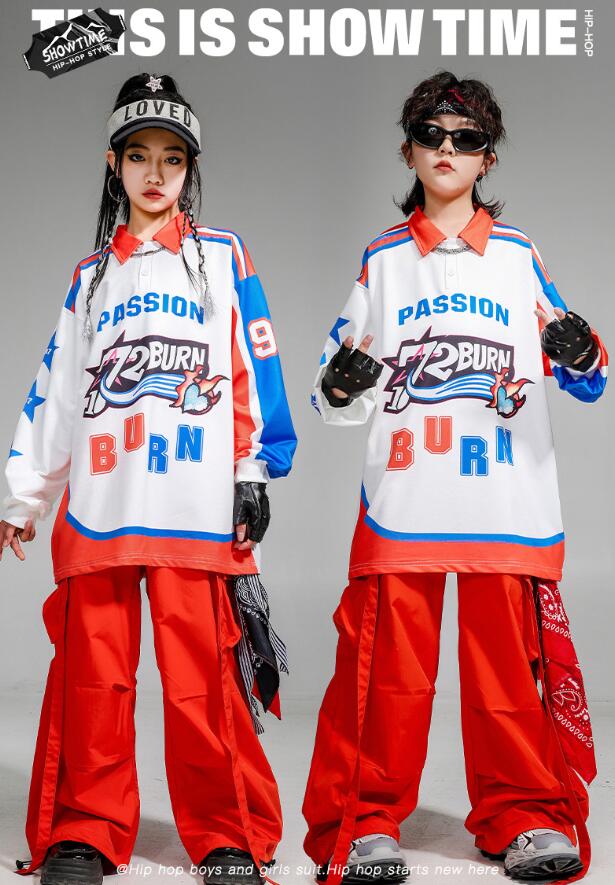 子供ダンス衣装 ジャズダンス衣装 女の子 男の子ダンス衣装 ガーコパンツ ゆったりtシャツ ジャズダンス衣装 赤パンツ 長袖シャツ 子供ダンス衣装 キッズ ヒップホップダンスウェア jazz hipjop ダンスウェア110-180cm