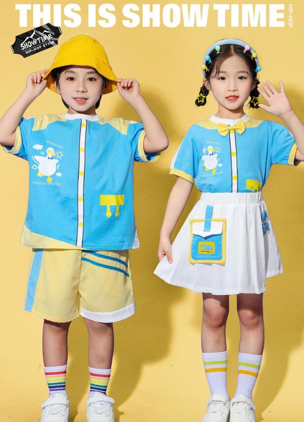 樂天商城 - キッズダンス衣装 マルチカラー 動物柄 子供ダンス衣装 セーラー風スカート 半袖シャツ ダンス 衣装 キッズ ショートパンツ ツナギ服 膝丈 スカート 女の子 男の子 幼稚園 小学生 中学生 遊び会 学園祭 お揃いウエア 舞台 ステージ ダンス 衣装 半袖 シャツ セット