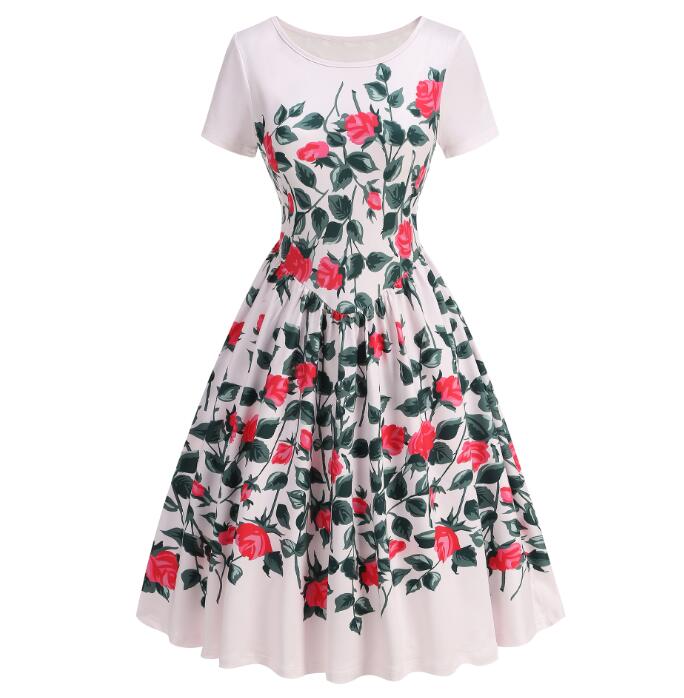 樂天商城 - ワンピース 花柄 バレンタインデードレス レトロドレス 社交ダンス衣装 大きい裾ワンピース ロング丈/ミモレ丈ワンピース フランス風ドレス大きい裾 レトロワンピース 細身 パーティードレス 舞台お揃い 団服 演出服 イベント衣装 学園祭 文化祭 合唱 練習