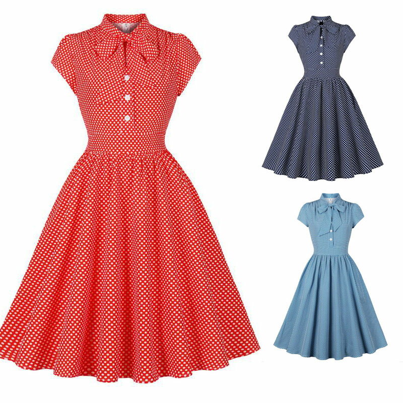 樂天商城 - シャツワンピース レトロドレス 立ち襟 社交ダンス衣装 欧米風 水玉柄 カラードレス 大きい裾ワンピース ロング丈/ミモレ丈ワンピース フランス風ドレス大きい裾 細身 パーティードレス 舞台お揃い 団服 演出服 イベント衣装 学園祭 文化祭 合唱 練習S M L XL 2XL