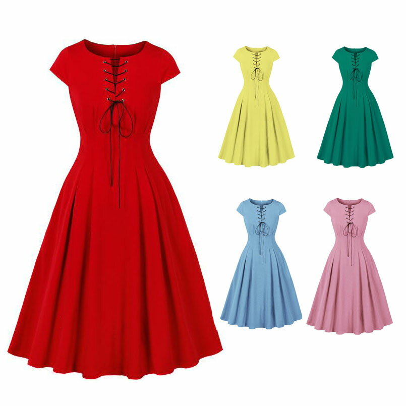 樂天商城 - ワンピース レトロドレス 7色 社交ダンス衣装 欧米風 紐編み カラードレス 大きい裾ワンピース ロング丈/ミモレ丈ワンピース フランス風ドレス 細身 パーティードレス 舞台お揃い 団服 演出服 イベント衣装 学園祭 文化祭 合唱 練習S M L XL 2XL